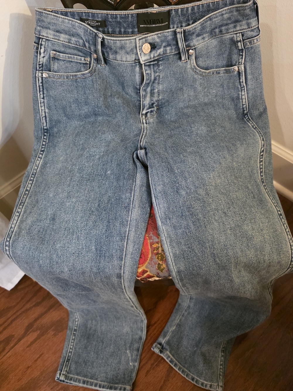 White House Black Market Women's Straight Leg Jeans in Light Blue Denim